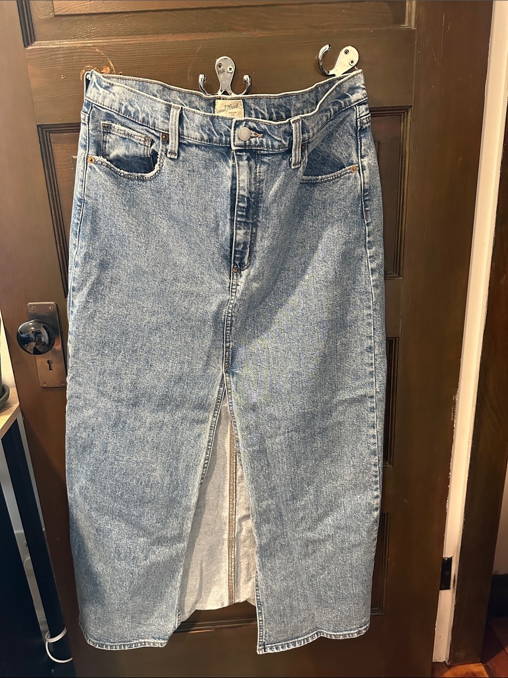 Universal Thread Light Blue High-Rise Denim Midi Skirt with Front Slit